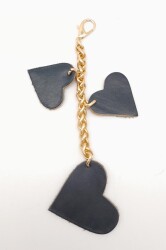 Angel Çanta Aksesuar Lacivert Gerçek Deri Kalpli Süs Püskül Light Gold Zincirli - Angel Çanta Aksesuar