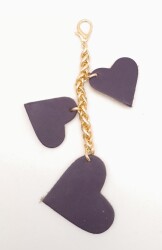 Angel Çanta Aksesuar Mor Gerçek Deri Kalpli Süs Püskül Light Gold Zincirli - Angel Çanta Aksesuar
