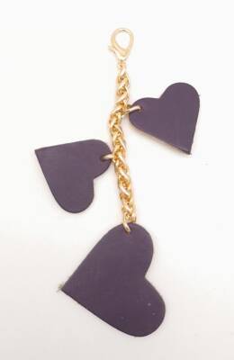 Angel Çanta Aksesuar Mor Gerçek Deri Kalpli Süs Püskül Light Gold Zincirli - 1