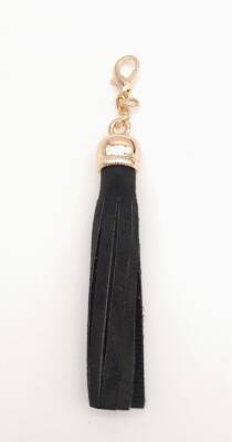 Angel Çanta Aksesuar Süet Nubuk Deri Kovanlı Püskül Siyah Light Gold Metalli - 1