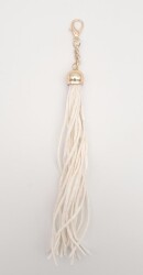 Angel Çanta Aksesuar Süet Nubuk Deri Kovanlı Uzun Püskül Beyaz Renk Light Gold Metalli - Angel Çanta Aksesuar