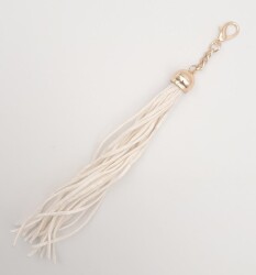 Angel Çanta Aksesuar Süet Nubuk Deri Kovanlı Uzun Püskül Beyaz Renk Light Gold Metalli - 2