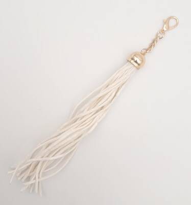 Angel Çanta Aksesuar Süet Nubuk Deri Kovanlı Uzun Püskül Beyaz Renk Light Gold Metalli - 2
