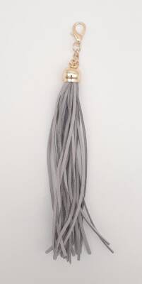 Angel Çanta Aksesuar Süet Nubuk Deri Kovanlı Uzun Püskül Gri Renk Light Gold Metalli - 1