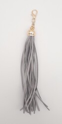 Angel Çanta Aksesuar Süet Nubuk Deri Kovanlı Uzun Püskül Gri Renk Light Gold Metalli - Angel Çanta Aksesuar