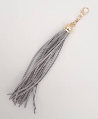 Angel Çanta Aksesuar Süet Nubuk Deri Kovanlı Uzun Püskül Gri Renk Light Gold Metalli - 2