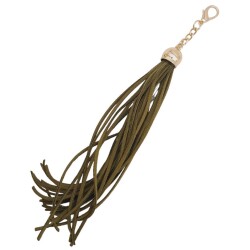 Angel Çanta Aksesuar Süet Nubuk Deri Kovanlı Uzun Püskül Haki Renk Light Gold Metalli - 2