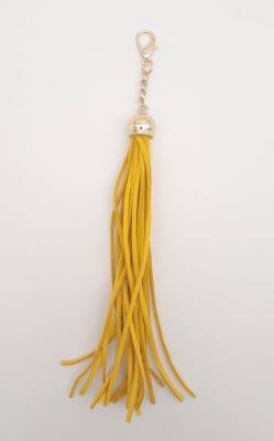 Angel Çanta Aksesuar Süet Nubuk Deri Kovanlı Uzun Püskül Hardal Renk Light Gold Metalli - 1