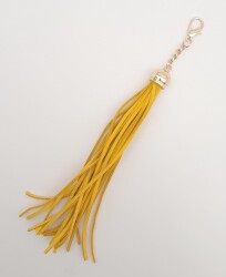 Angel Çanta Aksesuar Süet Nubuk Deri Kovanlı Uzun Püskül Hardal Renk Light Gold Metalli - 2