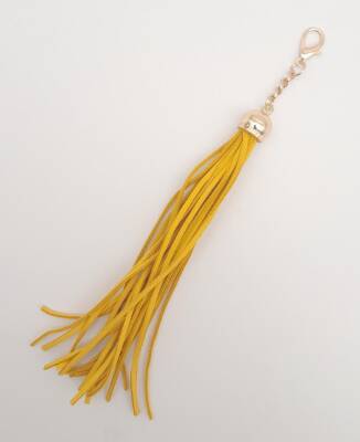 Angel Çanta Aksesuar Süet Nubuk Deri Kovanlı Uzun Püskül Hardal Renk Light Gold Metalli - 2