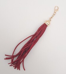 Angel Çanta Aksesuar Süet Nubuk Deri Kovanlı Uzun Püskül Kırmızı Renk Light Gold Metalli - 2