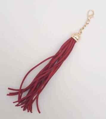 Angel Çanta Aksesuar Süet Nubuk Deri Kovanlı Uzun Püskül Kırmızı Renk Light Gold Metalli - 2