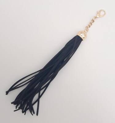 Angel Çanta Aksesuar Süet Nubuk Deri Kovanlı Uzun Püskül Siyah Renk Light Gold Metalli - 2