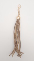 Angel Çanta Aksesuar Süet Nubuk Deri Kovanlı Uzun Püskül Vizon Renk Light Gold Metalli - Angel Çanta Aksesuar