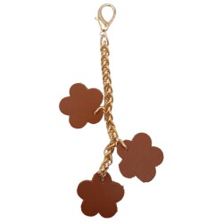 Angel Çanta Aksesuar Suni Deri Çiçek Süs Püskül Sarkaç Süs Taba Renk Light Gold Zincirli - Angel Çanta Aksesuar