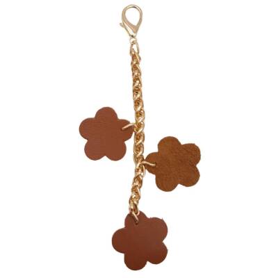 Angel Çanta Aksesuar Suni Deri Çiçek Süs Püskül Sarkaç Süs Taba Renk Light Gold Zincirli - 2