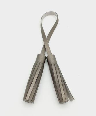 Angel Çanta Aksesuar Suni Deri Parlak Gri İkili Düz Püskül - 1