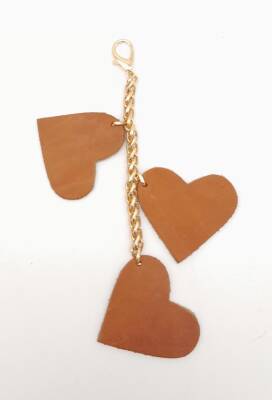 Angel Çanta Aksesuar Taba Gerçek Deri Kalpli Süs Püskül Light Gold Zincirli - 1