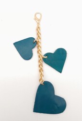 Angel Çanta Aksesuar Turkuaz Gerçek Deri Kalpli Süs Püskül Light Gold Zincirli - Angel Çanta Aksesuar