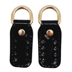 Angel Çanta Aksesuar Çift Kat Dikişli Rugan Deri Siyah Renk Sapucu Böce Light Gold Metalli - Angel Çanta Aksesuar