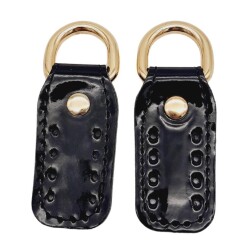 Angel Çanta Aksesuar Çift Kat Dikişli Rugan Deri Siyah Renk Sapucu Böce Light Gold Metalli - 2