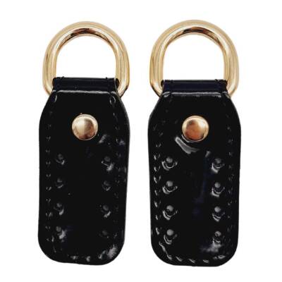 Angel Çanta Aksesuar Çift Kat Dikişli Rugan Deri Siyah Renk Sapucu Böce Light Gold Metalli - 1