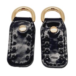 Angel Çanta Aksesuar Çift Kat Dikişli Rugan Deri Siyah Renk Sapucu Böce Light Gold Metalli - 4