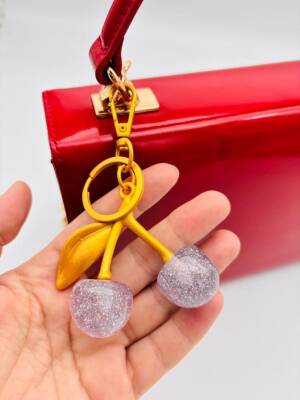 Angel Çanta Aksesuar Gri Simli Kiraz Anahtarlık , Çanta Süsü Antik- Gold Metalli - 1