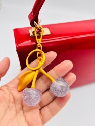 Angel Çanta Aksesuar Gri Simli Kiraz Anahtarlık , Çanta Süsü Antik- Gold Metalli - Angel Çanta Aksesuar