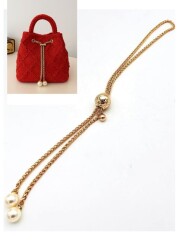 Angel Çanta Aksesuar İncili Zincir Çanta Büzgüsü Light Gold Renk Yuvarlak Model - Angel Çanta Aksesuar