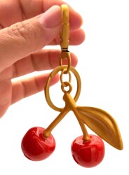 Angel Çanta Aksesuar Kırmızı Kiraz Anahtarlık , Çanta Süsü Antik- Gold Metalli - Angel Çanta Aksesuar