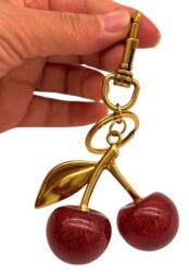 Angel Çanta Aksesuar Kırmızı Simli Kiraz Anahtarlık , Çanta Süsü Antik- Gold Metalli - 2