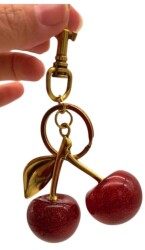 Angel Çanta Aksesuar Kırmızı Simli Kiraz Anahtarlık , Çanta Süsü Antik- Gold Metalli - 3