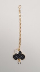 Angel Çanta Aksesuar Light Gold Çiçekli Bulut Model Sarkaç Süs Siyah Renk - Angel Çanta Aksesuar