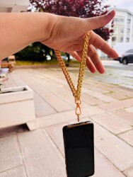 Angel Çanta Aksesuar Light Gold Renk Çift Halkalı Telefon Bilek Askısı, Telefon Zinciri, Telefon Askısı, Tüm Telefon Kılıfları İçin Uygundur - Angel Çanta Aksesuar