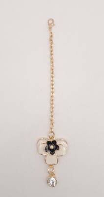 Angel Çanta Aksesuar Light Gold Siyah Renk Çiçekli Sarkaç Süs - 1