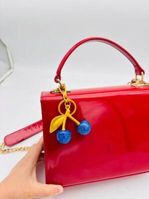 Angel Çanta Aksesuar Mavi Simli Kiraz Anahtarlık , Çanta Süsü Antik- Gold Metalli - 1