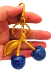 Angel Çanta Aksesuar Mavi Simli Kiraz Anahtarlık , Çanta Süsü Antik- Gold Metalli - 2