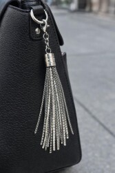 Angel Çanta Aksesuar Taşlı Püskül Gümüş Renk - Angel Çanta Aksesuar