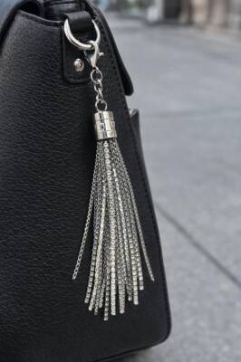 Angel Çanta Aksesuar Taşlı Püskül Gümüş Renk - 1