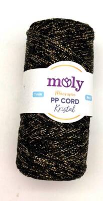 Angel Çanta Aksesuar Moly Yarn 200 Gr Simli Polyester Makrome No:004(Siyah Üzerine Gold Sim) - 1