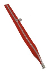 Angel Çanta Aksesuar Tek Stoplu 45 Cm Fermuar Gümüş Metal Kırmızı Renk - Angel Çanta Aksesuar
