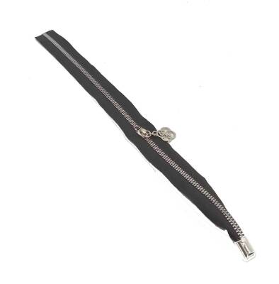 Angel Çanta Aksesuar Tek Stoplu 45 Cm Fermuar Gümüş Metal Siyah Renk - 1