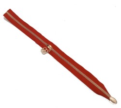 Angel Çanta Aksesuar Tek Stoplu 45 Cm Fermuar Light Gold Metal Kırmızı - Angel Çanta Aksesuar
