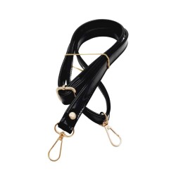 Angel Çanta Aksesuar Rugan Deri 125x2 cm Sürgütlü Siyah Renk Çanta Sapı Light Gold Metalli - Angel Çanta Aksesuar