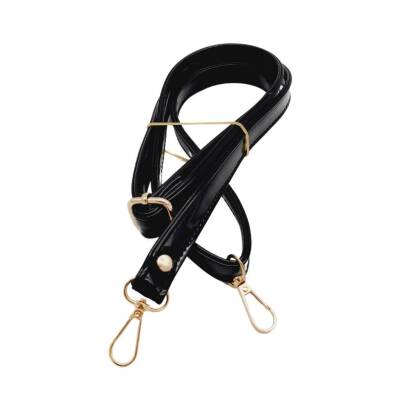 Angel Çanta Aksesuar Rugan Deri 125x2 cm Sürgütlü Siyah Renk Çanta Sapı Light Gold Metalli - 1