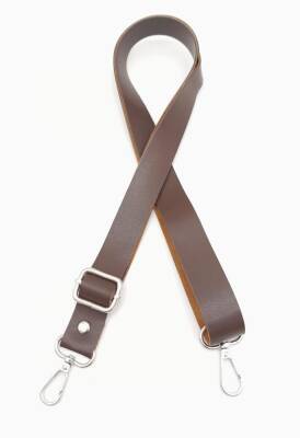 Angel Çanta Aksesuar Suni Deri Ayarlı Çanta Sapı 120X2.4 Cm Kahverengi Gümüş Metal - 1