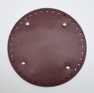 Angel Çanta Aksesuar Bordo Suni Deri 22 cm Yuvarlak Çanta Tabanı Gümüş Metalli - 1