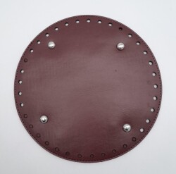 Angel Çanta Aksesuar Bordo Suni Deri 22 cm Yuvarlak Çanta Tabanı Gümüş Metalli - Angel Çanta Aksesuar