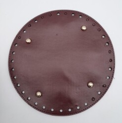 Angel Çanta Aksesuar Bordo Suni Deri 22 cm Yuvarlak Çanta Tabanı Light Gold Metalli - Angel Çanta Aksesuar